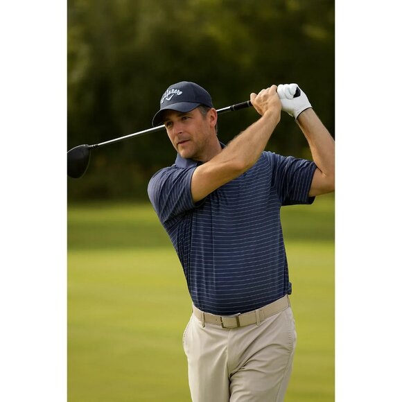 AG Green Label XL Gray White Stripe Men's  POLO - Picture 1 of 7